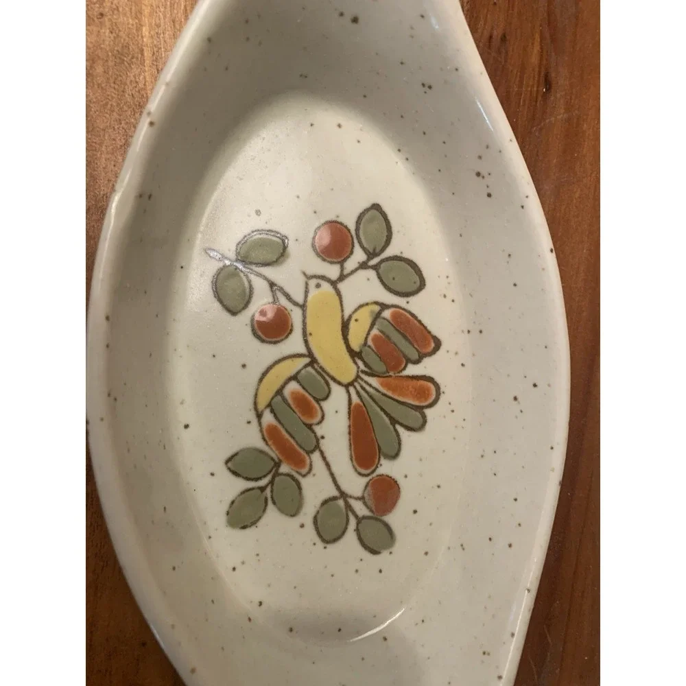 VTG Otagiri Japan Au Gratin Casserole Dish Speckled Stoneware Set 4 Bird Berries